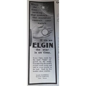 Vintage 1903 Elgin National Watch Company Print Ad Celestial Star Pocket Watch